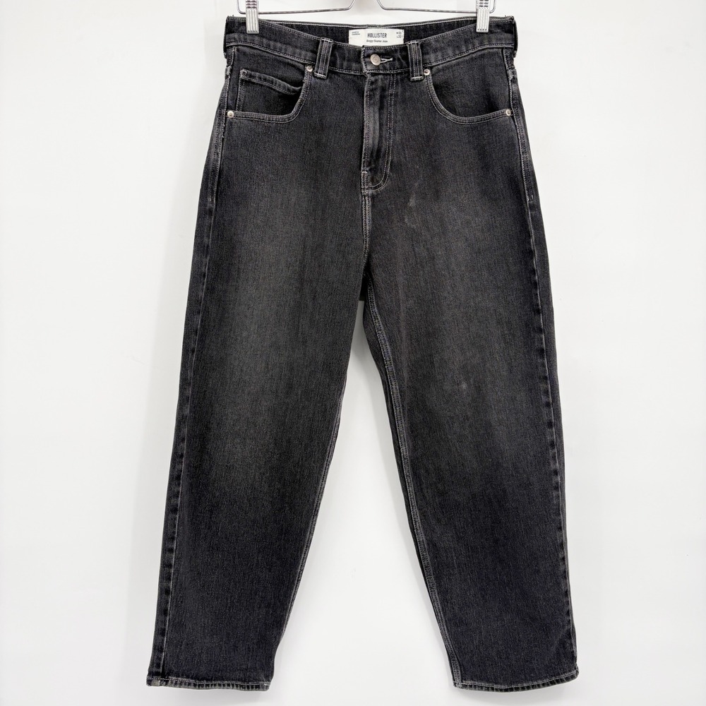 Hollister Mens Black Cobra Embroidered Baggy Skater Jeans Y2K Streetwear 30x30